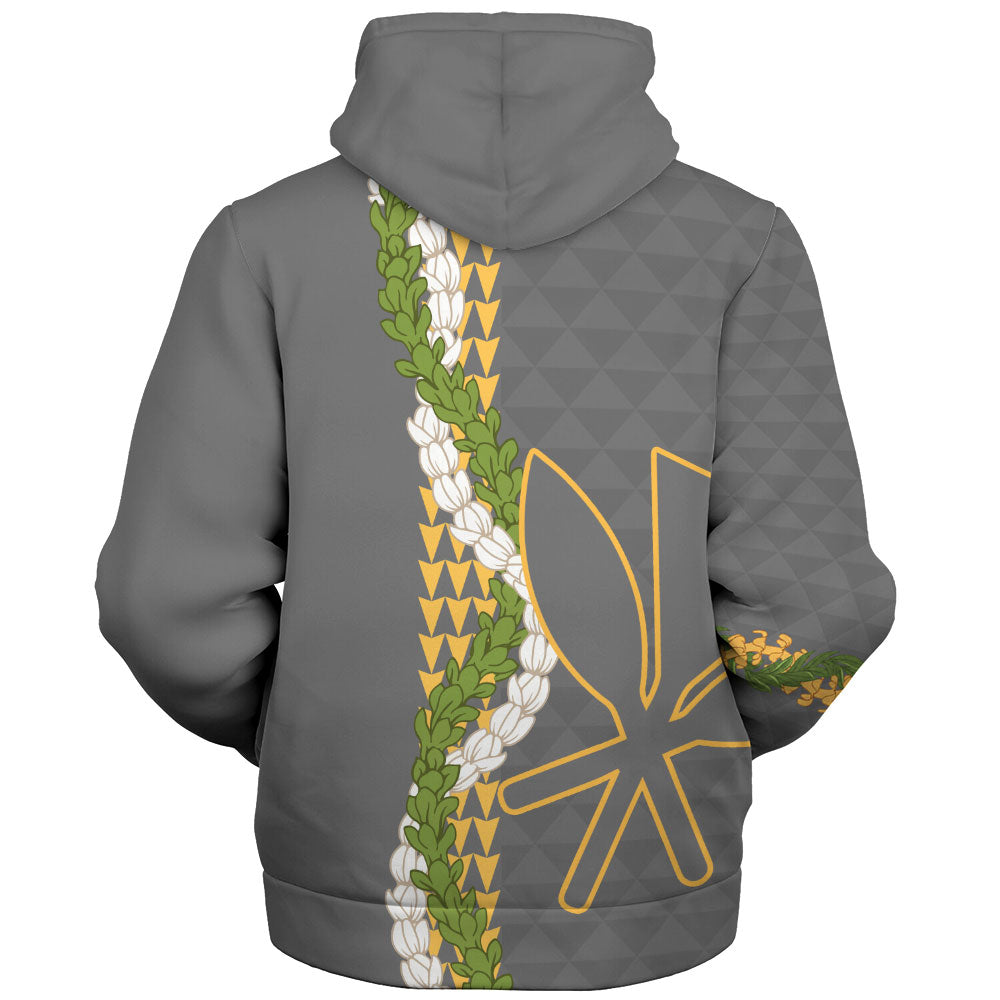 Hawaii Sherpa Hoodie Kanaka Maoli Puakenikeni Maile Flower Lei
