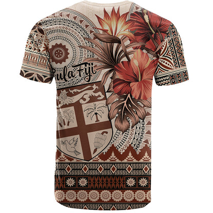 Fiji T-Shirt Bula Tribal Print Beige