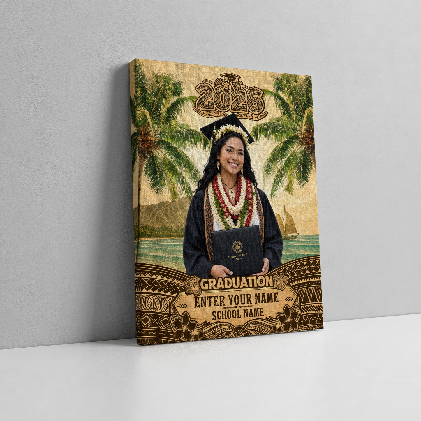 Personalized Tropical Hawaiian Graduation Canvas