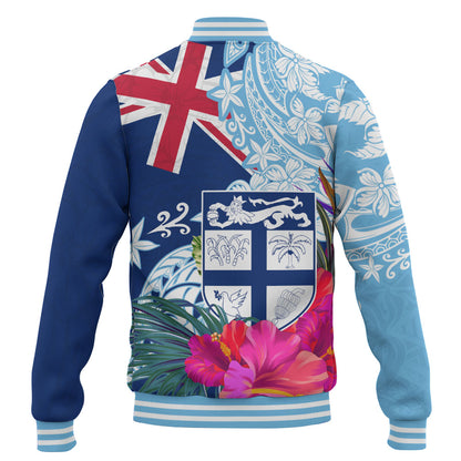 Fiji Baseball Jacket Flag Tribal Tropical Style