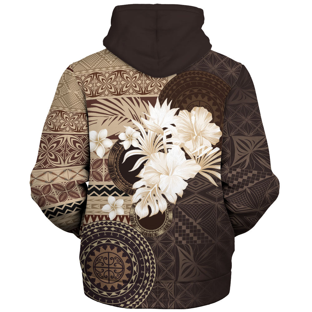 Samoa Sherpa Hoodie Siapo Motif Print Fabric