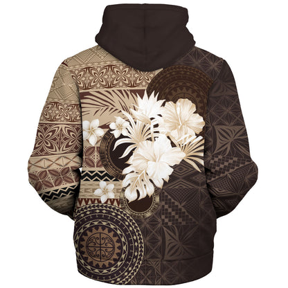 Samoa Sherpa Hoodie Siapo Motif Print Fabric