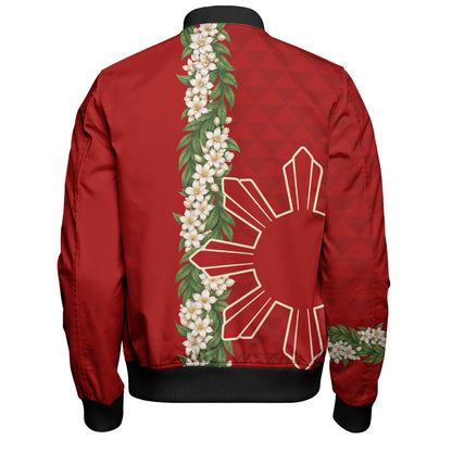 Philippines Filipinos Bomber Jacket Sampaguita Flower Sun Pattern Island Style