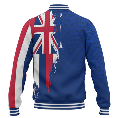 Hawaii Baseball Jacket Flag Polynesian Style Ocean Blue