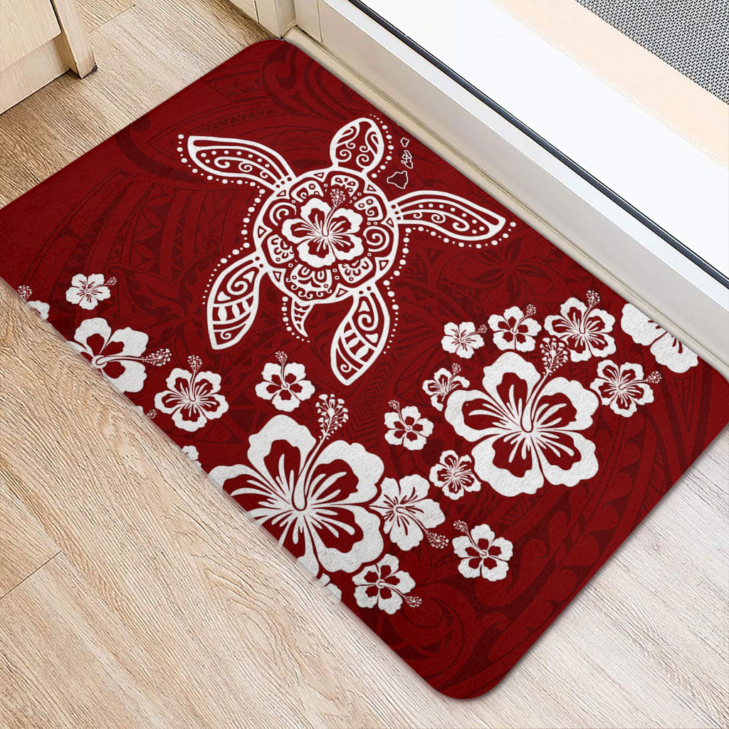 Hawaii Doormat Tribal Hibiscus Flower Graphic Turtle Tatoo