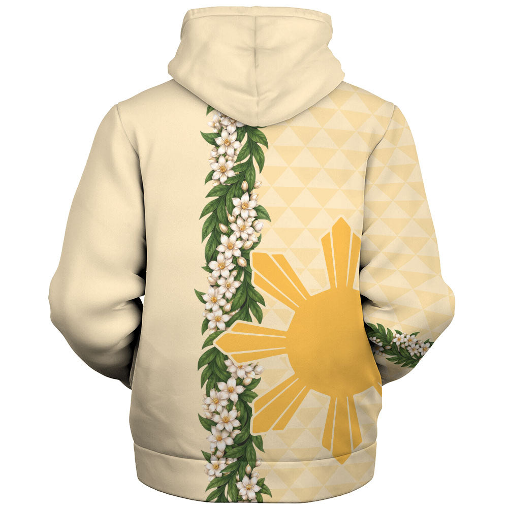 Philippines Filipinos Sherpa Hoodie Sampaguita Flower Sun Pattern Island Style