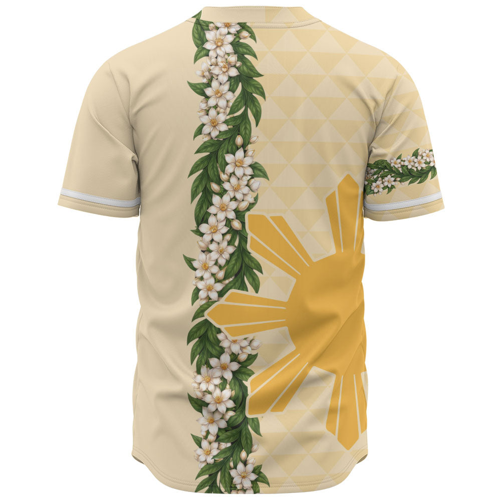 Philippines Filipinos Baseball Shirt Sampaguita Flower Sun Pattern Island Style
