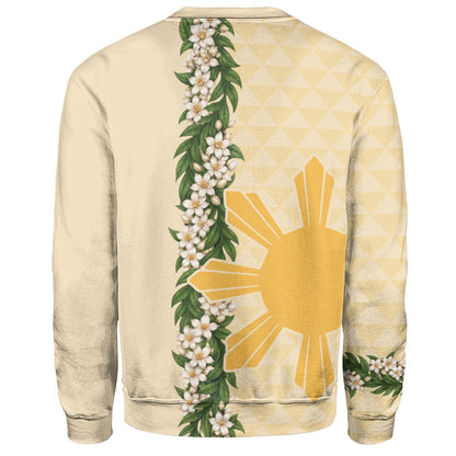Philippines Filipinos Sweatshirt Sampaguita Flower Sun Pattern Island Style