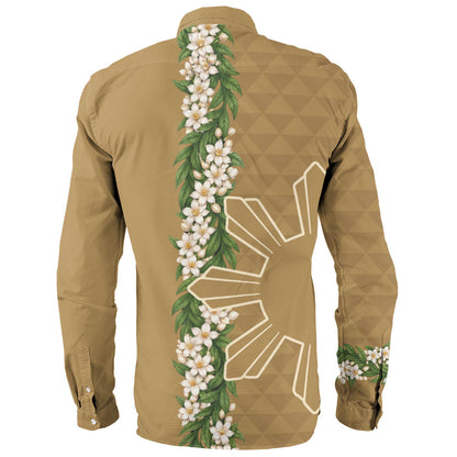 Philippines Filipinos Long Sleeve Shirt Sampaguita Flower Sun Pattern Island Style