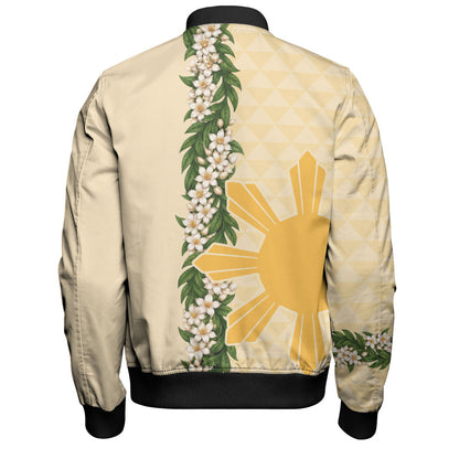 Philippines Filipinos Bomber Jacket Sampaguita Flower Sun Pattern Island Style