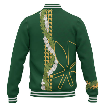 Hawaii Baseball Jacket Kanaka Maoli Puakenikeni Maile Flower Lei
