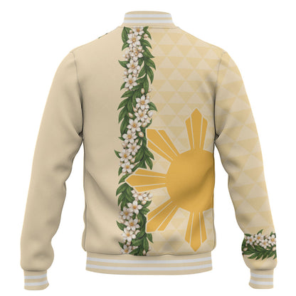 Philippines Filipinos Baseball Jacket Sampaguita Flower Sun Pattern Island Style