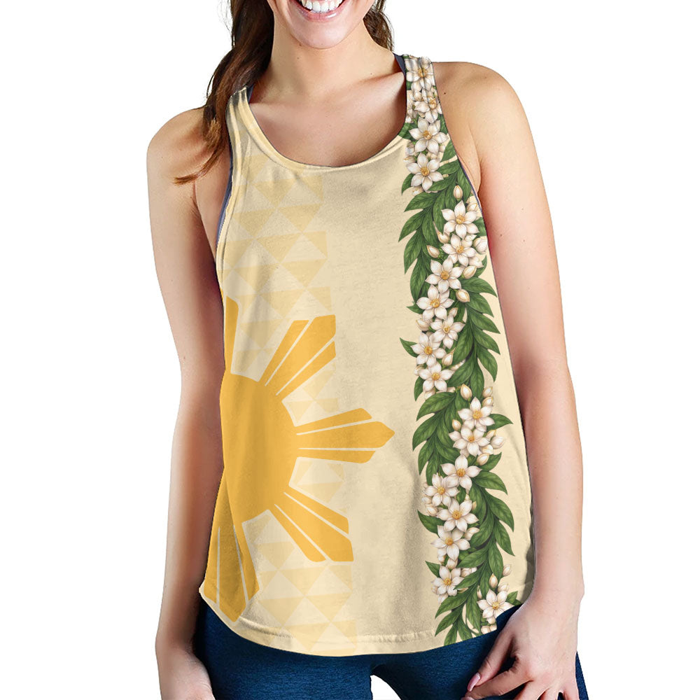 Philippines Filipinos Women Tank Sampaguita Flower Sun Pattern Island Style