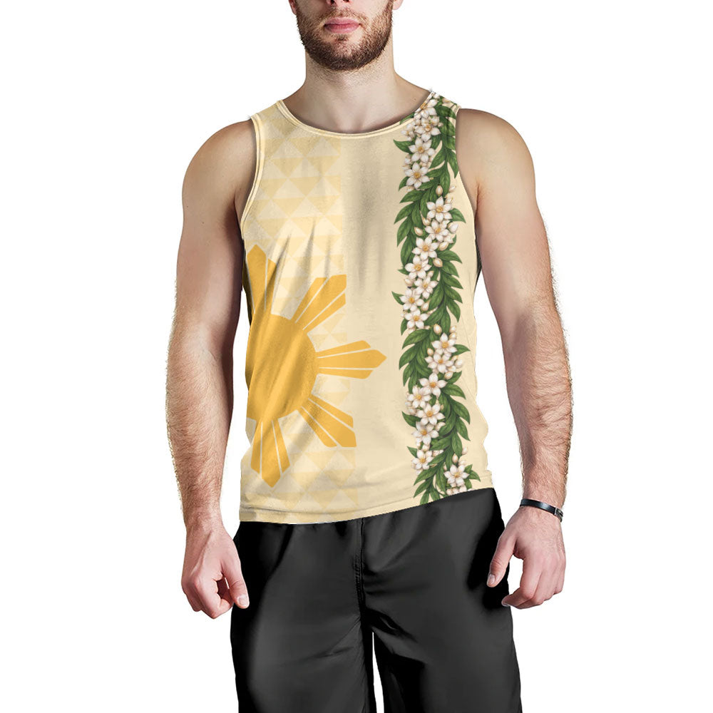 Philippines Filipinos Tank Top Sampaguita Flower Sun Pattern Island Style