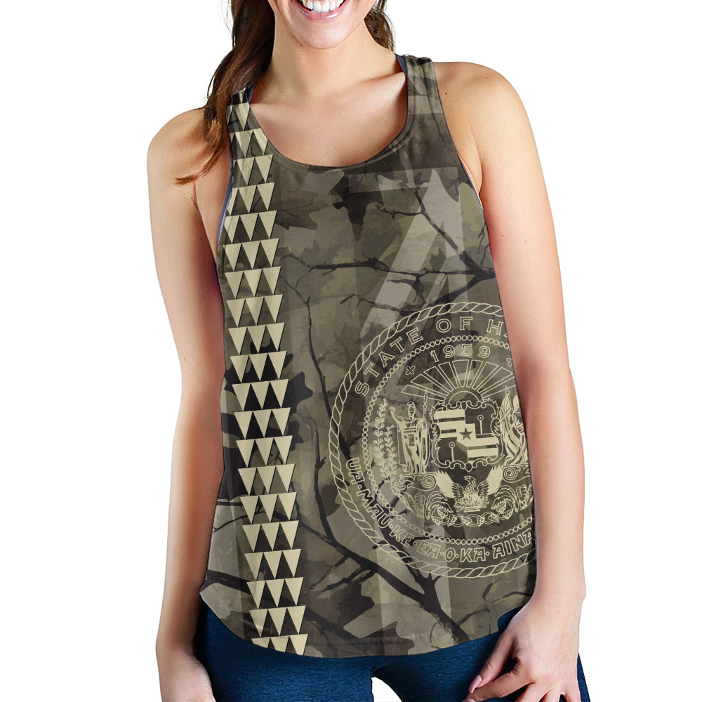 Hawaii Women Tank Tribal Kakau Camouflage Green