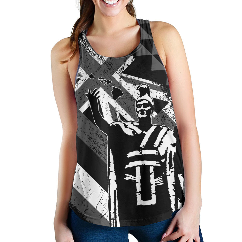 Hawaii Women Tank King Kamehameha Flag Tribal Pride Black White