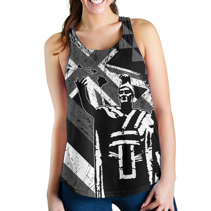 Hawaii Women Tank King Kamehameha Flag Tribal Pride Black White