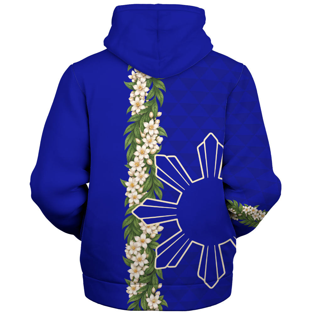 Philippines Filipinos Sherpa Hoodie Sampaguita Flower Sun Pattern Island Style
