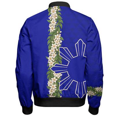 Philippines Filipinos Bomber Jacket Sampaguita Flower Sun Pattern Island Style