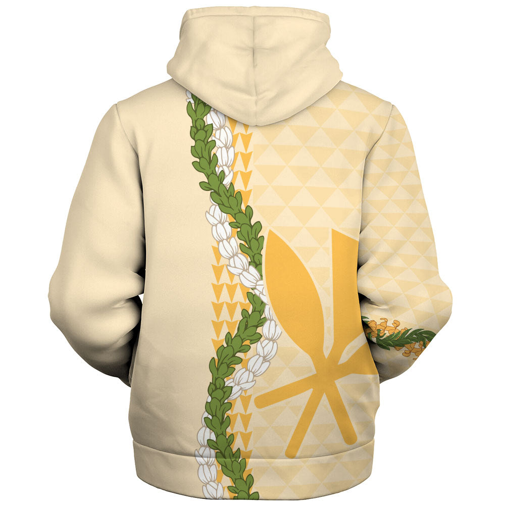 Hawaii Sherpa Hoodie Kanaka Maoli Puakenikeni Maile Flower Lei