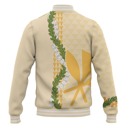 Hawaii Baseball Jacket Kanaka Maoli Puakenikeni Maile Flower Lei
