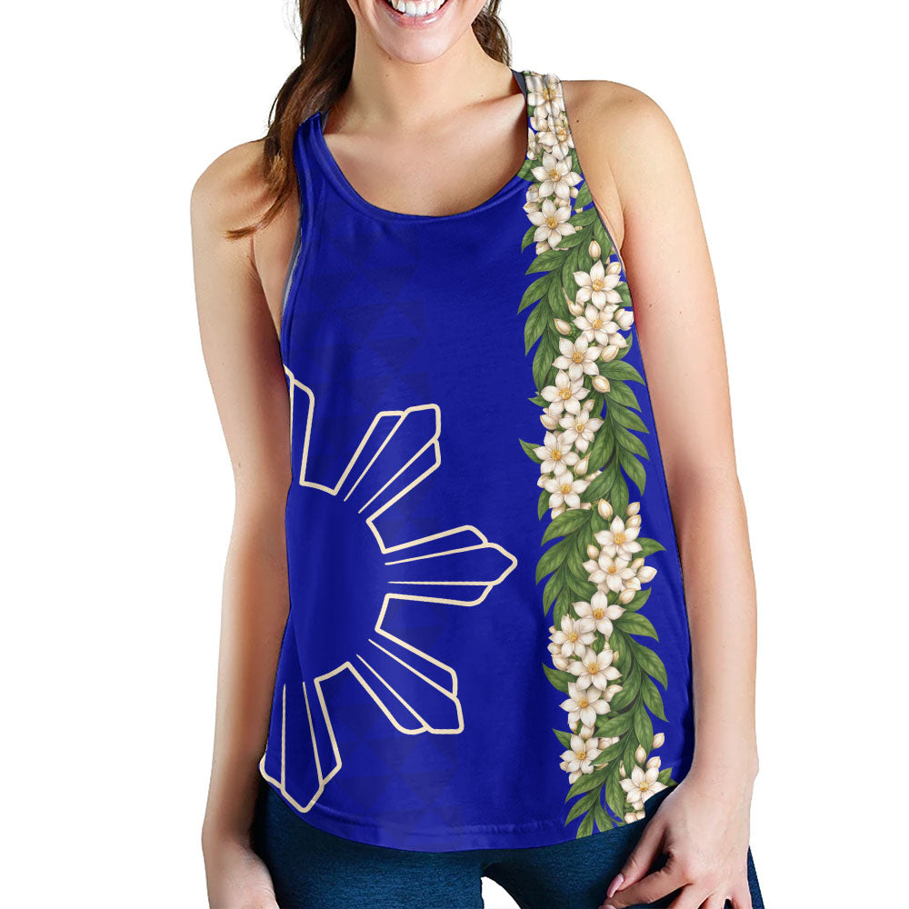 Philippines Filipinos Women Tank Sampaguita Flower Sun Pattern Island Style