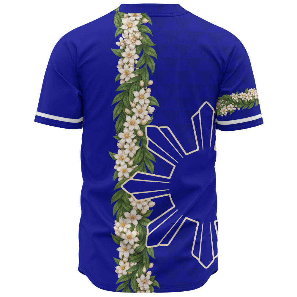 Philippines Filipinos Baseball Shirt Sampaguita Flower Sun Pattern Island Style