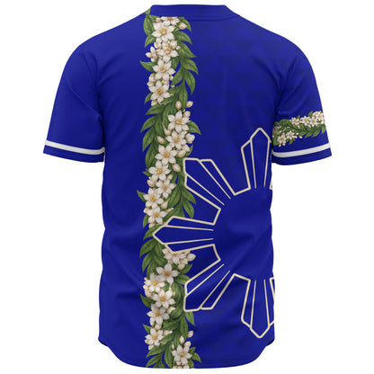 Philippines Filipinos Baseball Shirt Sampaguita Flower Sun Pattern Island Style