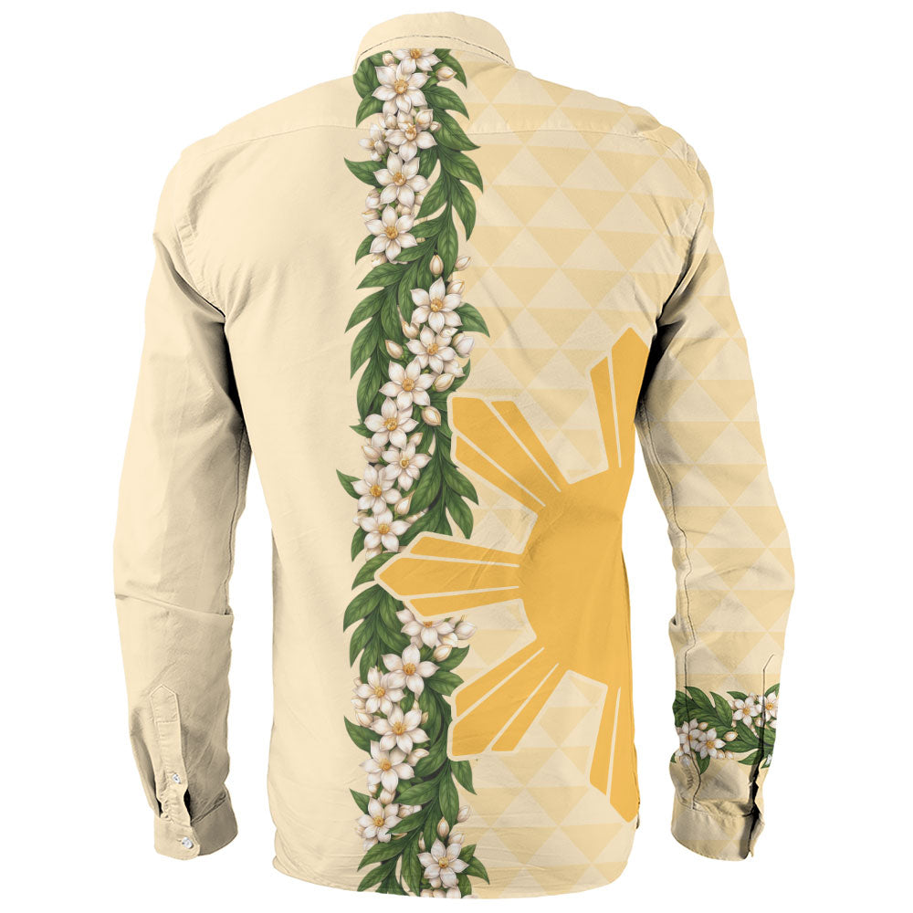 Philippines Filipinos Long Sleeve Shirt Sampaguita Flower Sun Pattern Island Style