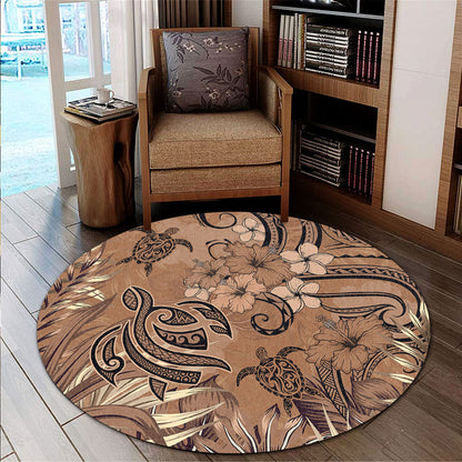 Hawaii Round Rug Polynesian Turtle Tattoo Tropical Elements