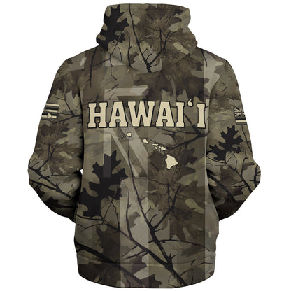 Hawaii Sherpa Hoodie Tribal Kakau Camouflage Green