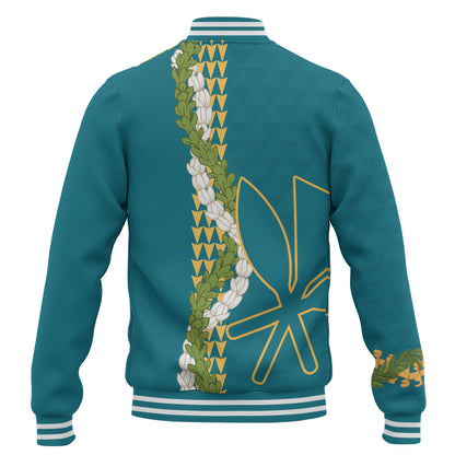 Hawaii Baseball Jacket Kanaka Maoli Puakenikeni Maile Flower Lei