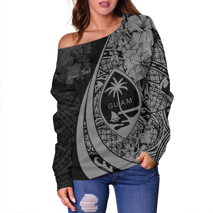 Guam Off Shoulder Sweatshirt Custom Hibiscus Flower Symbols Style