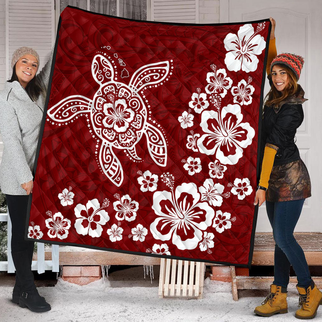 Hawaii Premium Quilt Tribal Hibiscus Flower Graphic Turtle Tatoo
