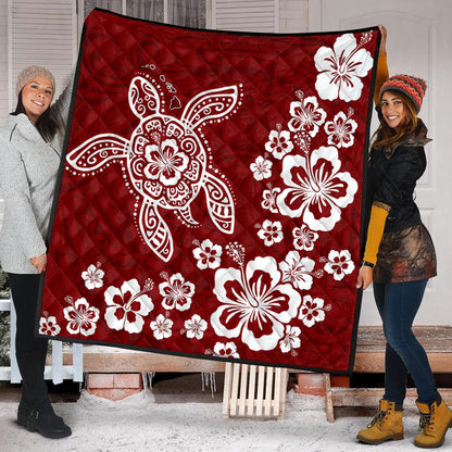 Hawaii Premium Quilt Tribal Hibiscus Flower Graphic Turtle Tatoo