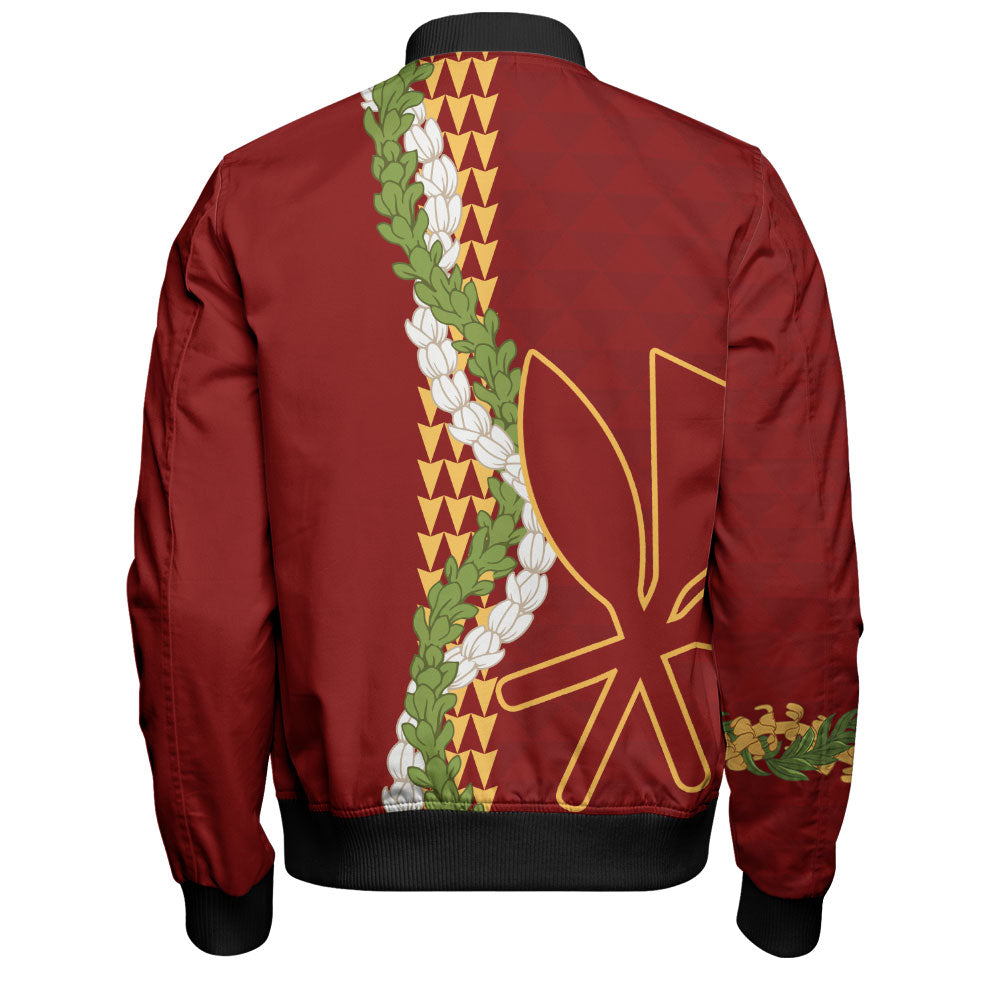 Hawaii Bomber Jacket Kanaka Maoli Puakenikeni Maile Flower Lei
