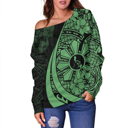 Philippines Filipinos Off Shoulder Sweatshirt Custom National Sampaguita Flower Symbols Style