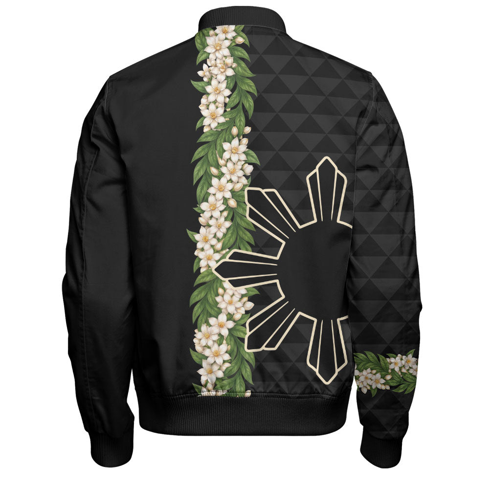 Philippines Filipinos Bomber Jacket Sampaguita Flower Sun Pattern Island Style