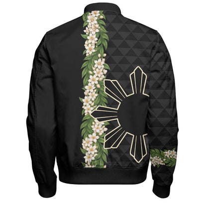 Philippines Filipinos Bomber Jacket Sampaguita Flower Sun Pattern Island Style