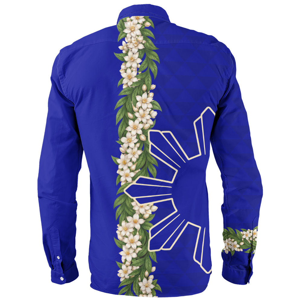 Philippines Filipinos Long Sleeve Shirt Sampaguita Flower Sun Pattern Island Style