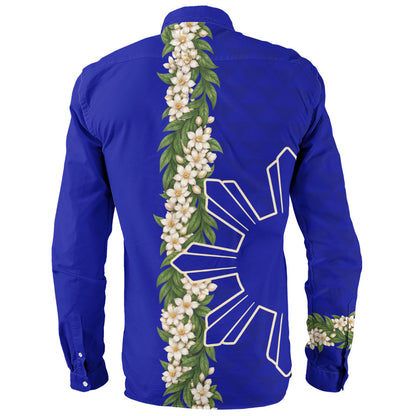 Philippines Filipinos Long Sleeve Shirt Sampaguita Flower Sun Pattern Island Style