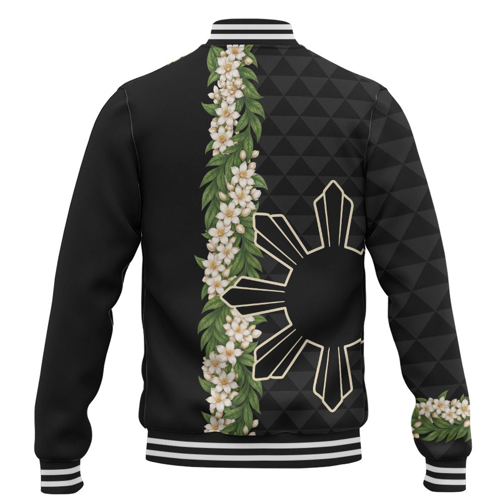 Philippines Filipinos Baseball Jacket Sampaguita Flower Sun Pattern Island Style