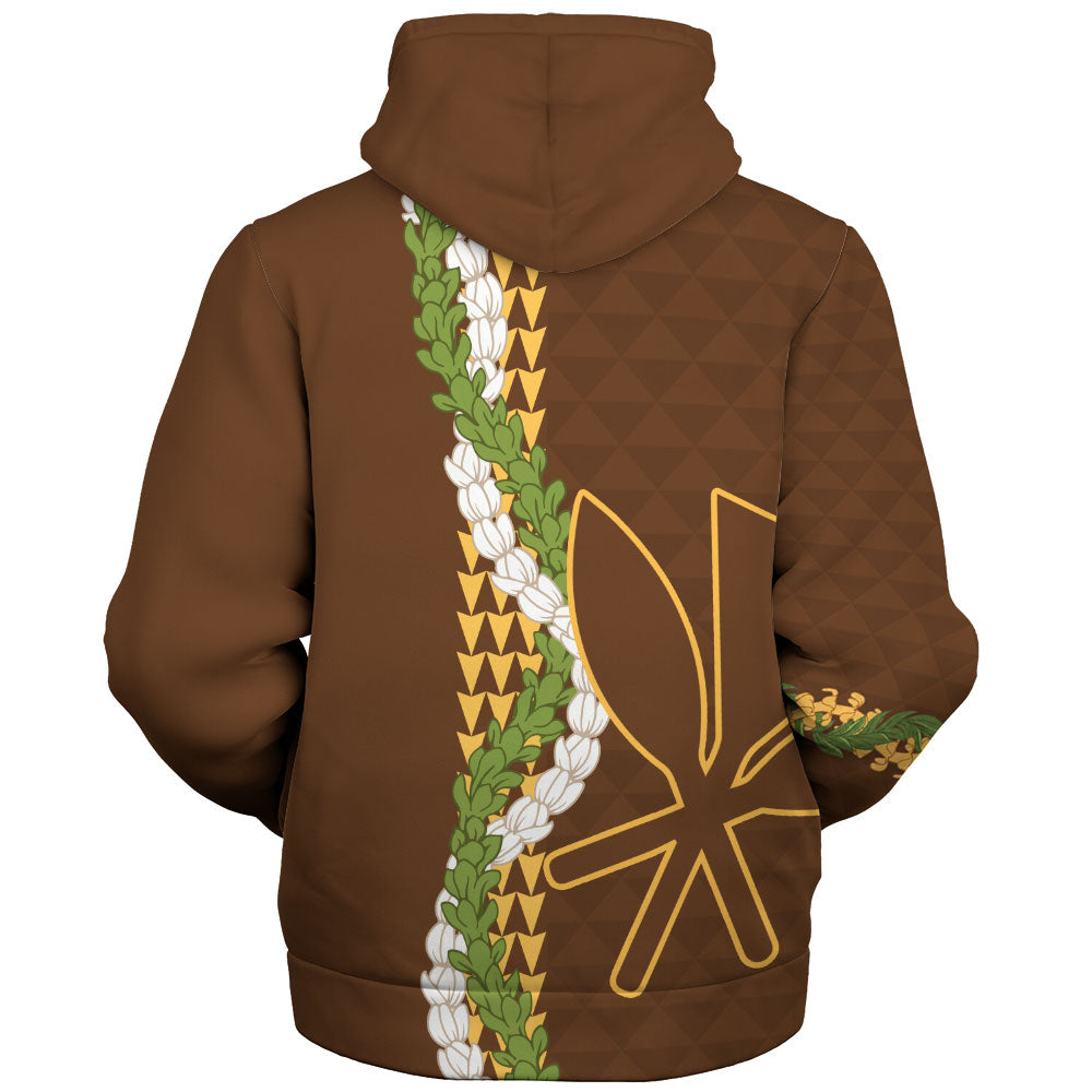 Hawaii Sherpa Hoodie Kanaka Maoli Puakenikeni Maile Flower Lei