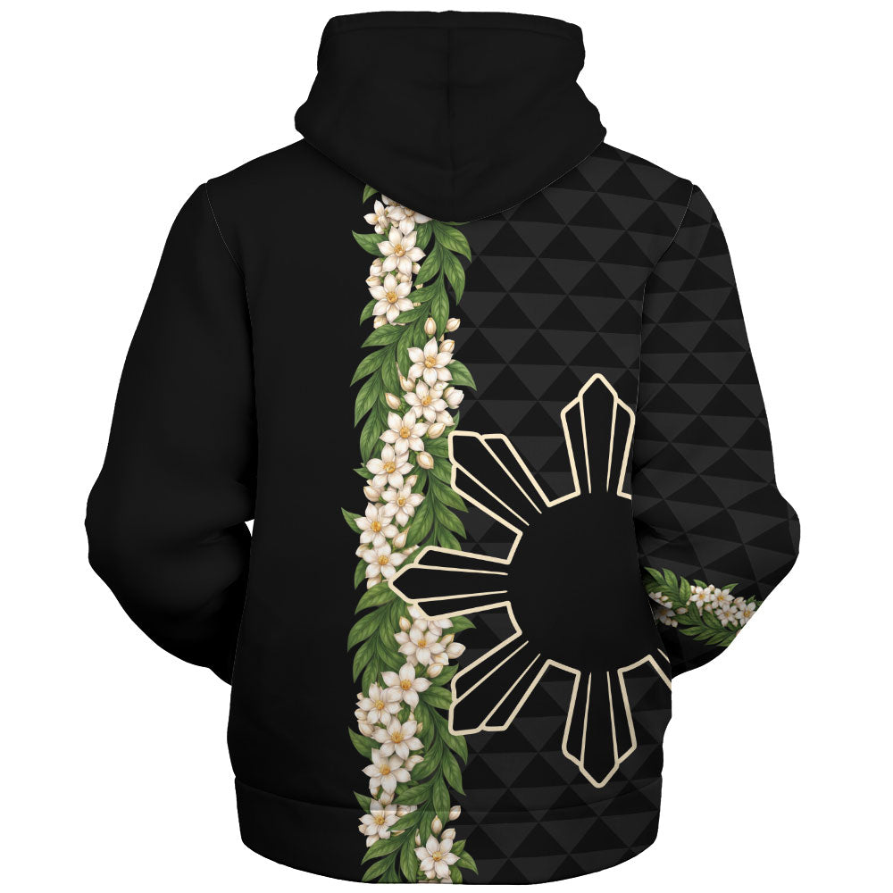 Philippines Filipinos Sherpa Hoodie Sampaguita Flower Sun Pattern Island Style