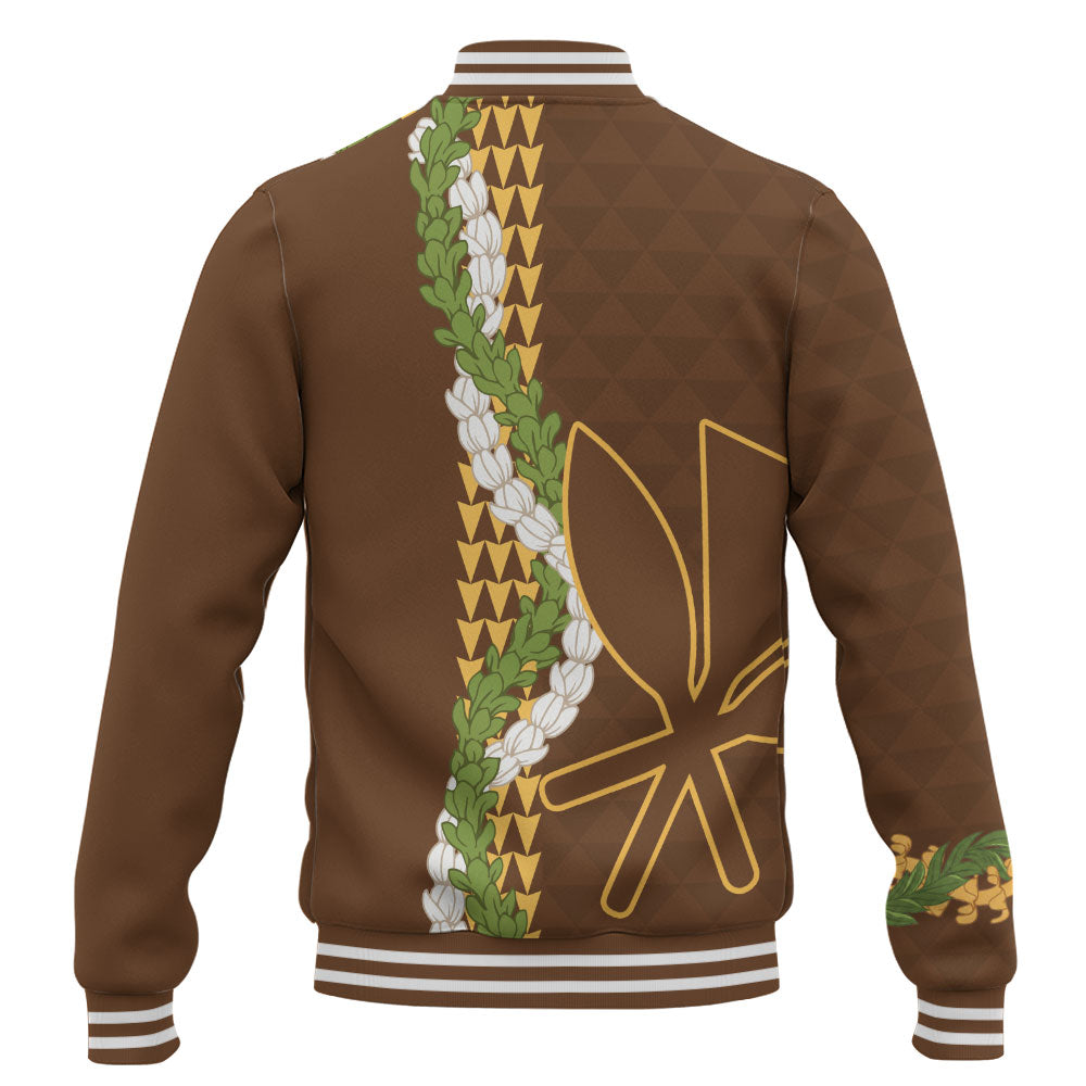 Hawaii Baseball Jacket Kanaka Maoli Puakenikeni Maile Flower Lei