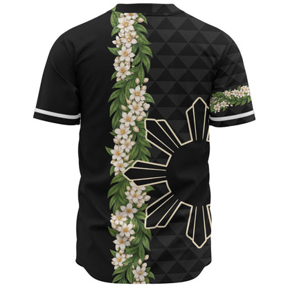 Philippines Filipinos Baseball Shirt Sampaguita Flower Sun Pattern Island Style