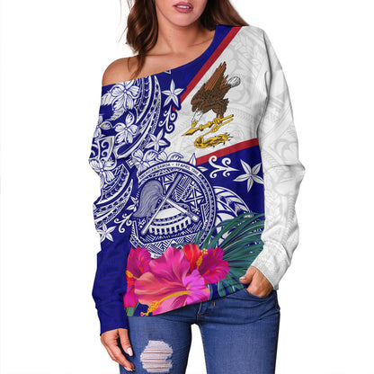 American Samoa Off Shoulder Sweatshirt Flag Tribal Tropical Style
