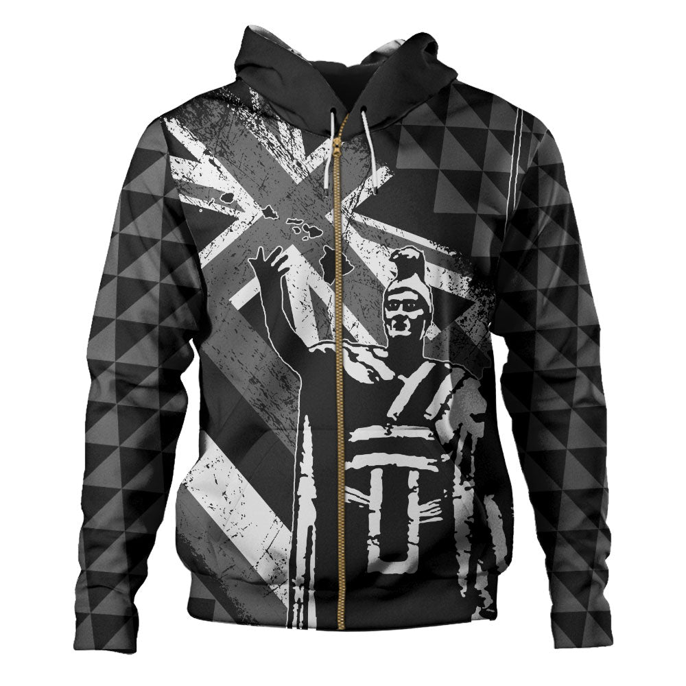 Hawaii Hoodie King Kamehameha Flag Tribal Pride Black White