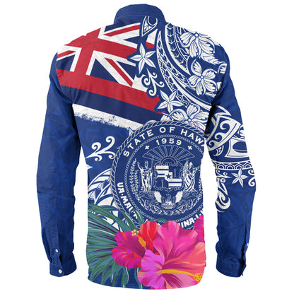 Hawaii Long Sleeve Shirt Flag Tribal Tropical Style
