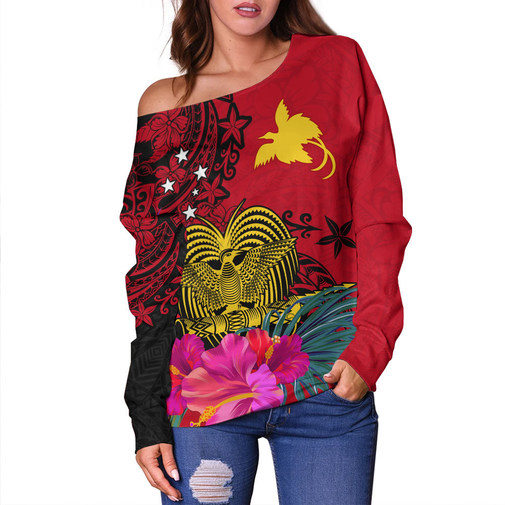 Papua New Guinea Off Shoulder Sweatshirt Flag Tribal Tropical Style